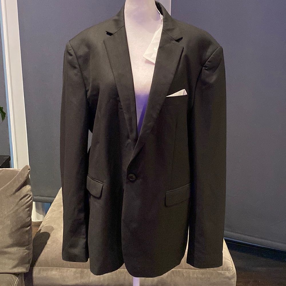Men’s Mogu Black Suit Jacket Blazer One Button Notched Lapel Size 42 NWT